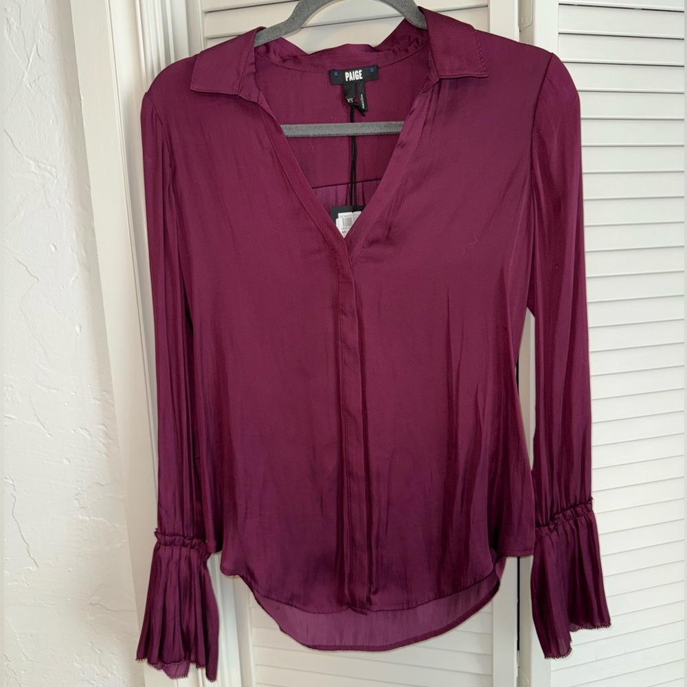 Paige NWT magenta Women's long sleeve button down frill sleeve Blouse